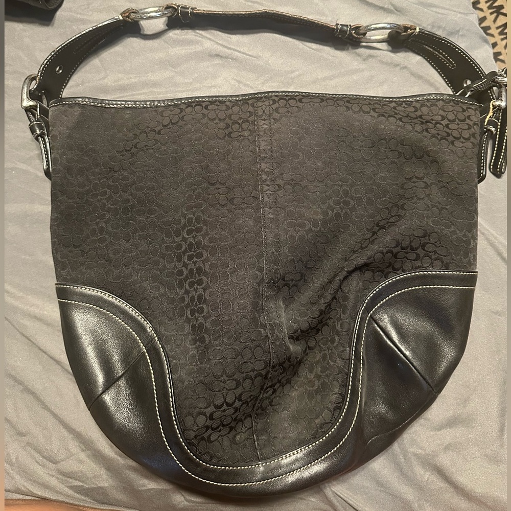 Vintage Coach Black Signature Hobo Shoulder Bag